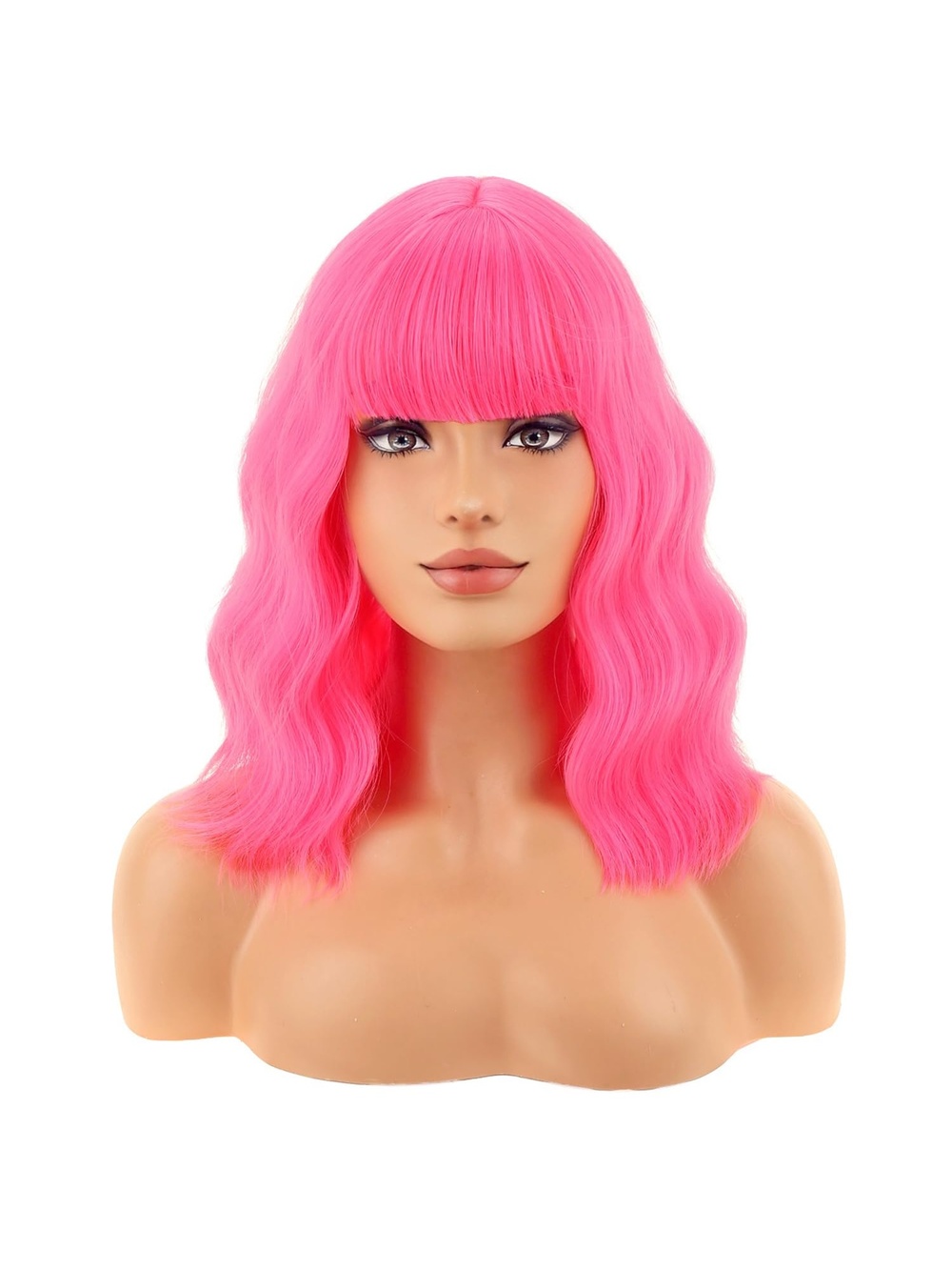 Women's Neon Pink BERON 14 Inch Curly Wig Short Wavy Party Hairnet Synthetic